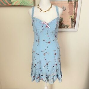 Dolls Kill Sugar Thrillz I’m Baby Embroidered Floral Mini Slip Dress Azure XL